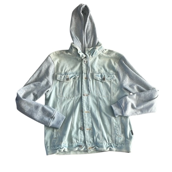 Bklyn Men's Size Large Hooded Sweatshirt Denim Jean Jacket - Picture 2 of 8